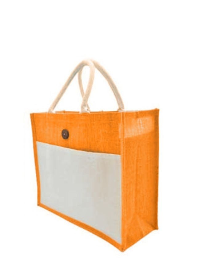 Fatio Set of 10 Eco-Friendly Jute Canvas Bags – Cream and Orange, Durable & Stylish - Image 1